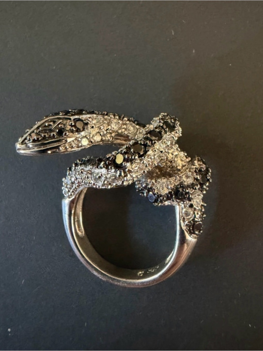 Sterling Silver Snake Wrap Ring with Black and Clear Stones